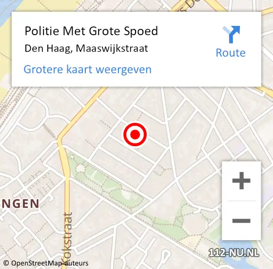 Locatie op kaart van de 112 melding: Politie Met Grote Spoed Naar Den Haag, Maaswijkstraat op 6 juni 2024 12:12