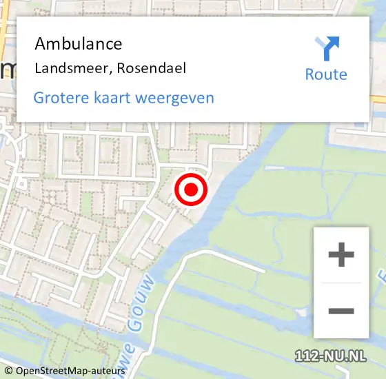 Locatie op kaart van de 112 melding: Ambulance Landsmeer, Rosendael op 6 juni 2024 12:19