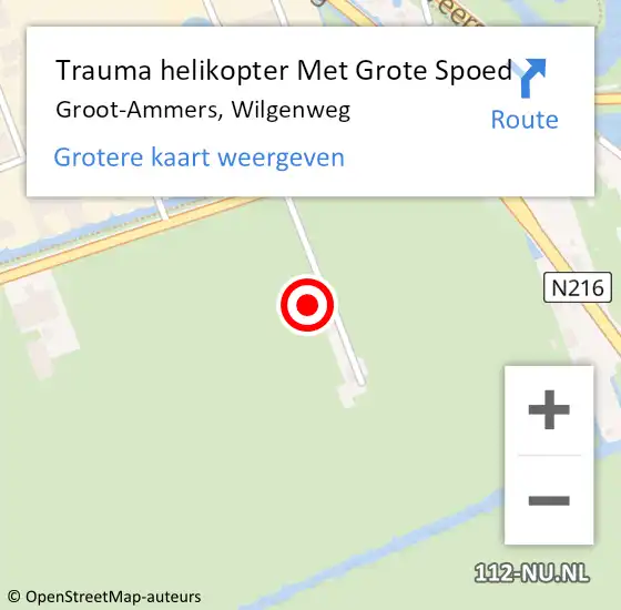 Locatie op kaart van de 112 melding: Trauma helikopter Met Grote Spoed Naar Groot-Ammers, Wilgenweg op 6 juni 2024 12:23