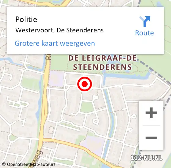 Locatie op kaart van de 112 melding: Politie Westervoort, De Steenderens op 6 juni 2024 12:26