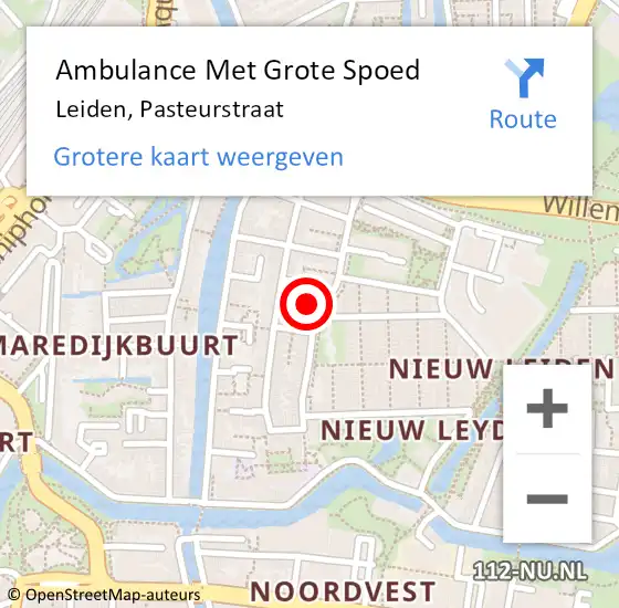 Locatie op kaart van de 112 melding: Ambulance Met Grote Spoed Naar Leiden, Pasteurstraat op 6 juni 2024 12:32