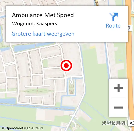 Locatie op kaart van de 112 melding: Ambulance Met Spoed Naar Wognum, Kaaspers op 6 juni 2024 12:42