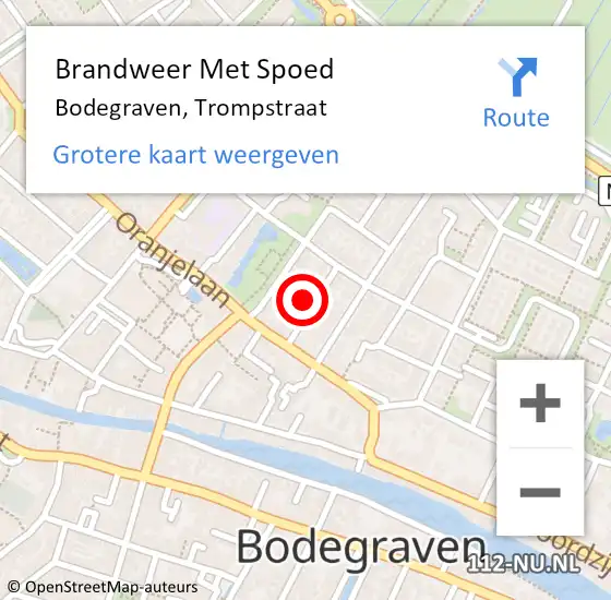 Locatie op kaart van de 112 melding: Brandweer Met Spoed Naar Bodegraven, Trompstraat op 6 juni 2024 12:48