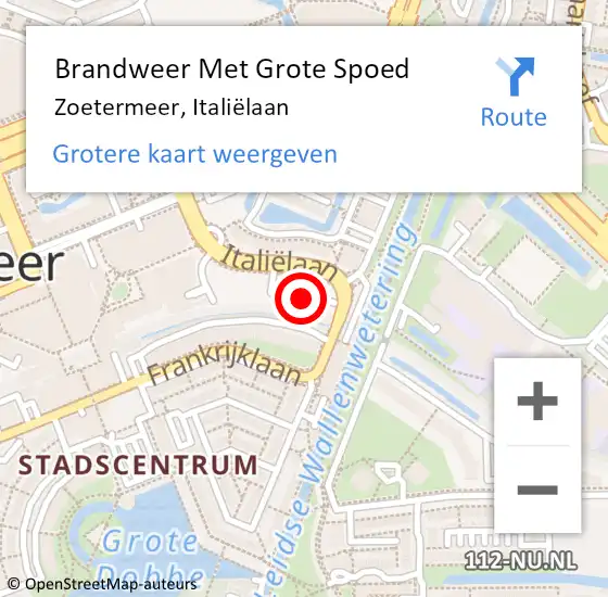 Locatie op kaart van de 112 melding: Brandweer Met Grote Spoed Naar Zoetermeer, Italiëlaan op 6 juni 2024 13:18