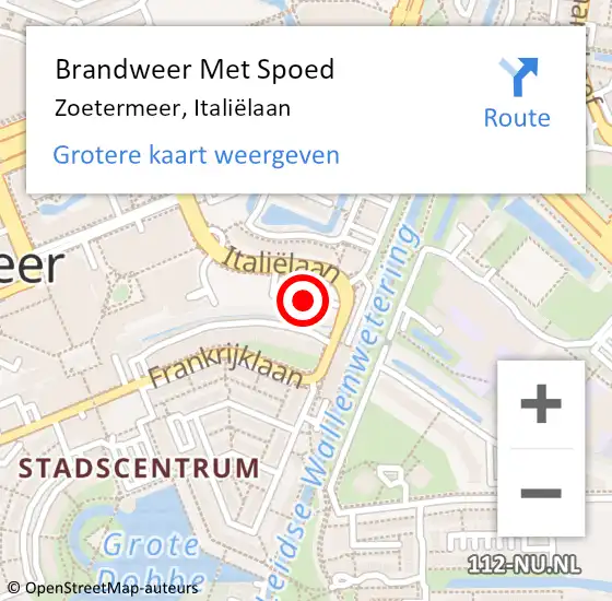 Locatie op kaart van de 112 melding: Brandweer Met Spoed Naar Zoetermeer, Italiëlaan op 6 juni 2024 13:31