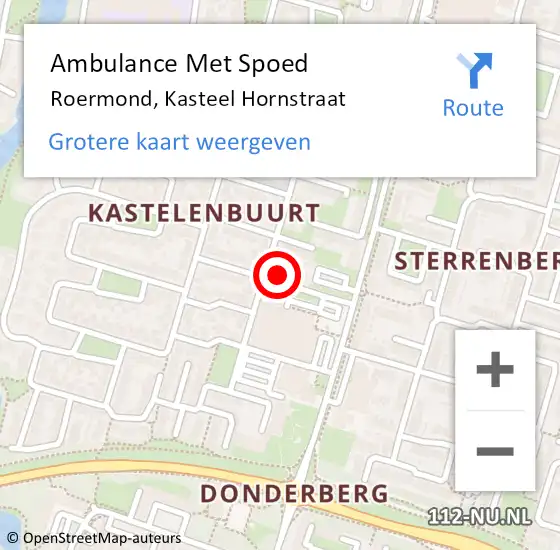 Locatie op kaart van de 112 melding: Ambulance Met Spoed Naar Roermond, Kasteel Hornstraat op 6 juni 2024 13:38