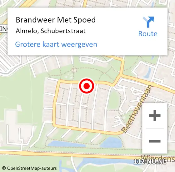 Locatie op kaart van de 112 melding: Brandweer Met Spoed Naar Almelo, Schubertstraat op 6 juni 2024 13:40