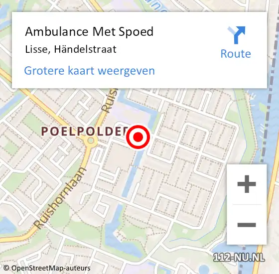 Locatie op kaart van de 112 melding: Ambulance Met Spoed Naar Lisse, Händelstraat op 6 juni 2024 13:47