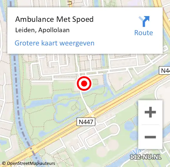 Locatie op kaart van de 112 melding: Ambulance Met Spoed Naar Leiden, Apollolaan op 6 juni 2024 14:01