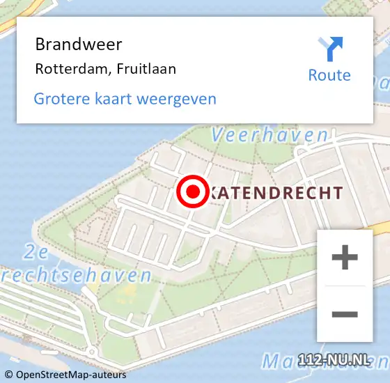 Locatie op kaart van de 112 melding: Brandweer Rotterdam, Fruitlaan op 6 juni 2024 14:08