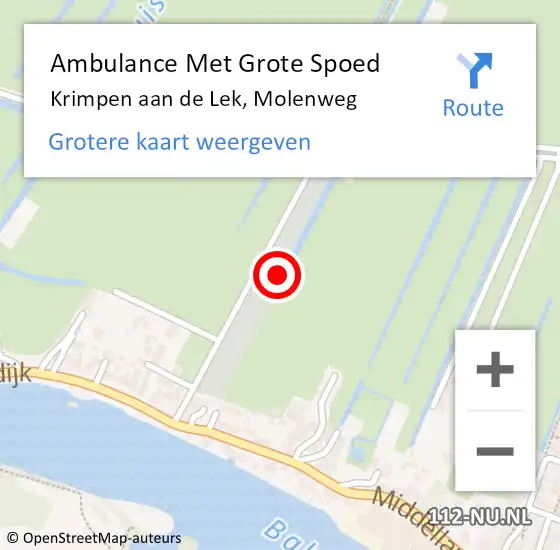 Locatie op kaart van de 112 melding: Ambulance Met Grote Spoed Naar Krimpen aan de Lek, Molenweg op 6 juni 2024 14:14