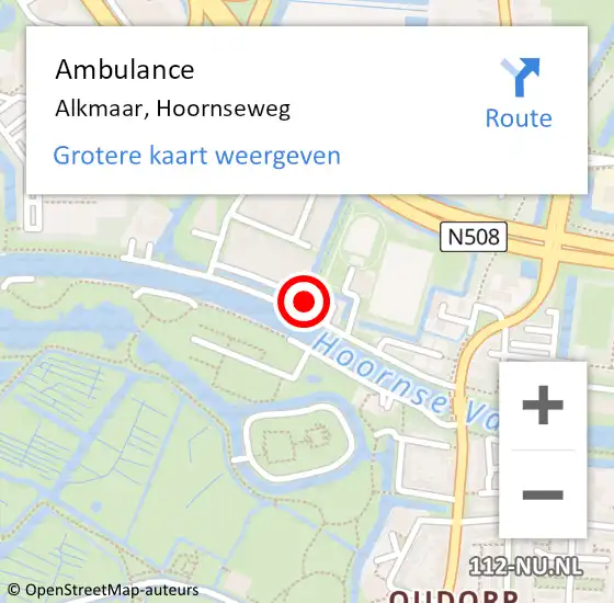 Locatie op kaart van de 112 melding: Ambulance Alkmaar, Hoornseweg op 6 juni 2024 14:21
