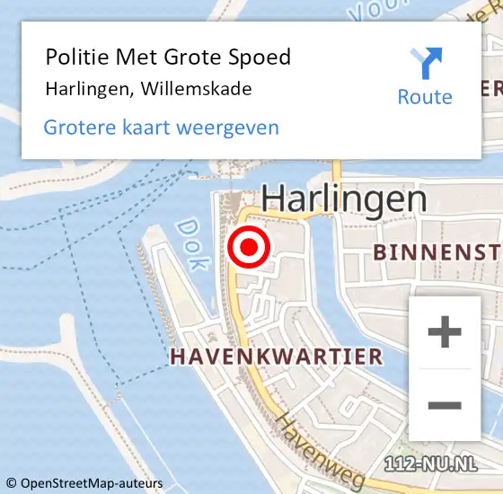 Locatie op kaart van de 112 melding: Politie Met Grote Spoed Naar Harlingen, Willemskade op 6 juni 2024 14:22