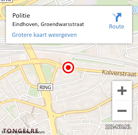 Locatie op kaart van de 112 melding: Politie Eindhoven, Groendwarsstraat op 6 juni 2024 14:24