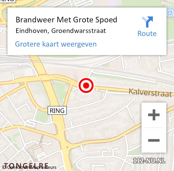 Locatie op kaart van de 112 melding: Brandweer Met Grote Spoed Naar Eindhoven, Groendwarsstraat op 6 juni 2024 14:28