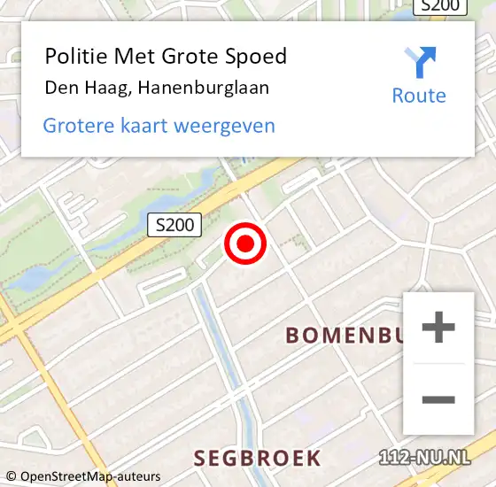 Locatie op kaart van de 112 melding: Politie Met Grote Spoed Naar Den Haag, Hanenburglaan op 6 juni 2024 14:53