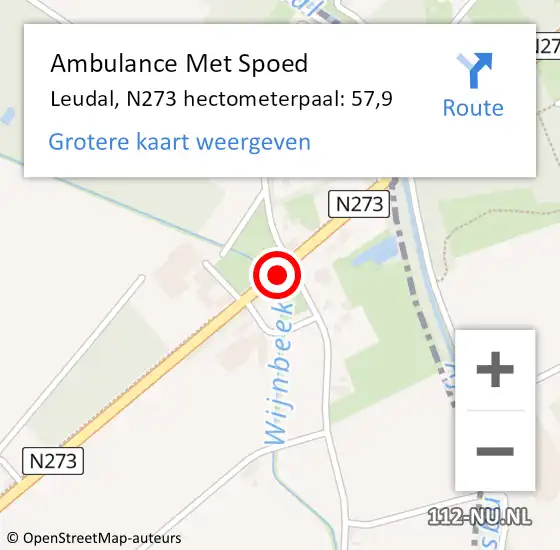 Locatie op kaart van de 112 melding: Ambulance Met Spoed Naar Leudal, N273 hectometerpaal: 57,9 op 6 juni 2024 14:56