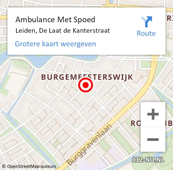 Locatie op kaart van de 112 melding: Ambulance Met Spoed Naar Leiden, De Laat de Kanterstraat op 6 juni 2024 15:03