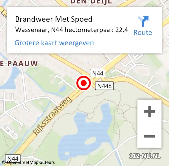 Locatie op kaart van de 112 melding: Brandweer Met Spoed Naar Wassenaar, N44 hectometerpaal: 22,4 op 6 juni 2024 15:13