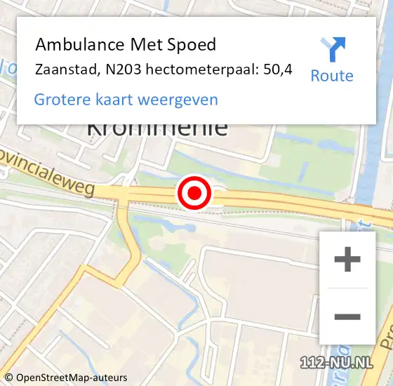 Locatie op kaart van de 112 melding: Ambulance Met Spoed Naar Zaanstad, N203 hectometerpaal: 50,4 op 6 juni 2024 15:23