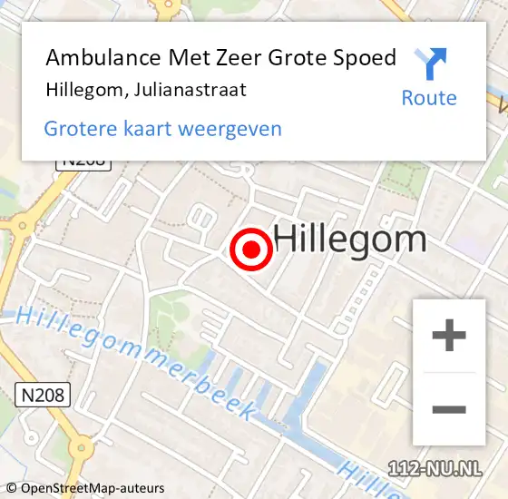 Locatie op kaart van de 112 melding: Ambulance Met Zeer Grote Spoed Naar Hillegom, Julianastraat op 6 juni 2024 15:25