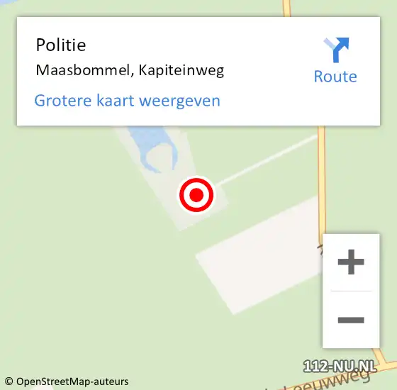 Locatie op kaart van de 112 melding: Politie Maasbommel, Kapiteinweg op 6 juni 2024 15:35