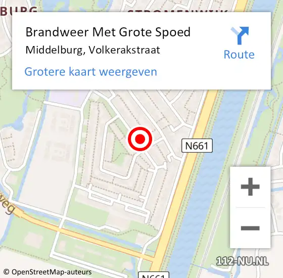 Locatie op kaart van de 112 melding: Brandweer Met Grote Spoed Naar Middelburg, Volkerakstraat op 6 juni 2024 15:37