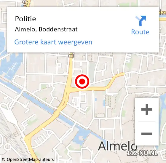 Locatie op kaart van de 112 melding: Politie Almelo, Boddenstraat op 6 juni 2024 15:45