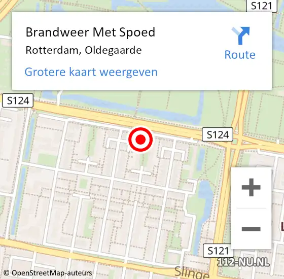 Locatie op kaart van de 112 melding: Brandweer Met Spoed Naar Rotterdam, Oldegaarde op 6 juni 2024 15:54