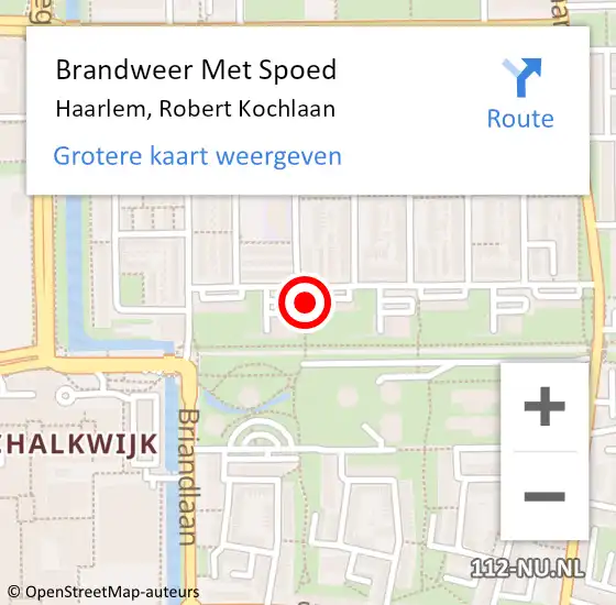 Locatie op kaart van de 112 melding: Brandweer Met Spoed Naar Haarlem, Robert Kochlaan op 6 juni 2024 15:57