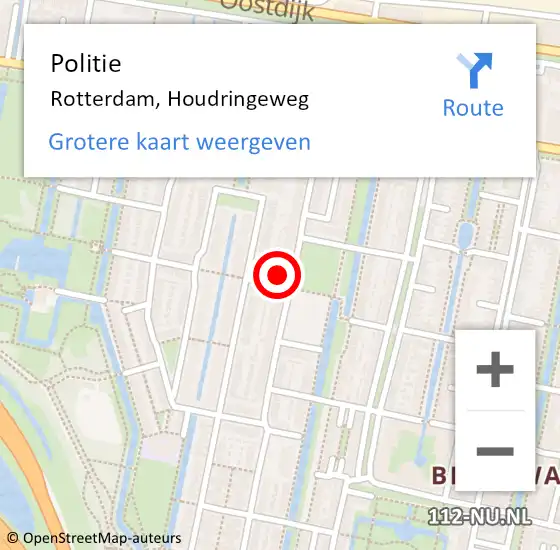 Locatie op kaart van de 112 melding: Politie Rotterdam, Houdringeweg op 6 juni 2024 15:57