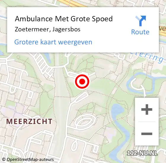 Locatie op kaart van de 112 melding: Ambulance Met Grote Spoed Naar Zoetermeer, Jagersbos op 6 juni 2024 16:11