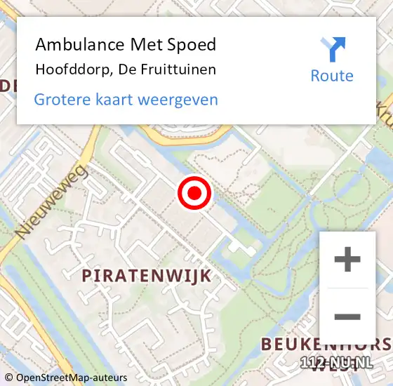 Locatie op kaart van de 112 melding: Ambulance Met Spoed Naar Hoofddorp, De Fruittuinen op 6 juni 2024 16:31