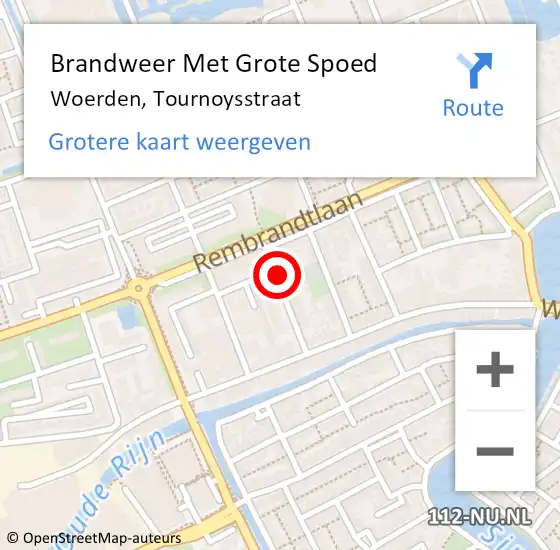 Locatie op kaart van de 112 melding: Brandweer Met Grote Spoed Naar Woerden, Tournoysstraat op 6 juni 2024 16:31