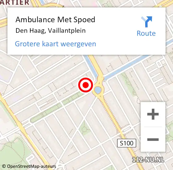 Locatie op kaart van de 112 melding: Ambulance Met Spoed Naar Den Haag, Vaillantplein op 6 juni 2024 16:35