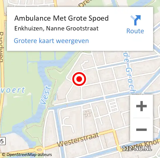 Locatie op kaart van de 112 melding: Ambulance Met Grote Spoed Naar Enkhuizen, Nanne Grootstraat op 6 juni 2024 16:52