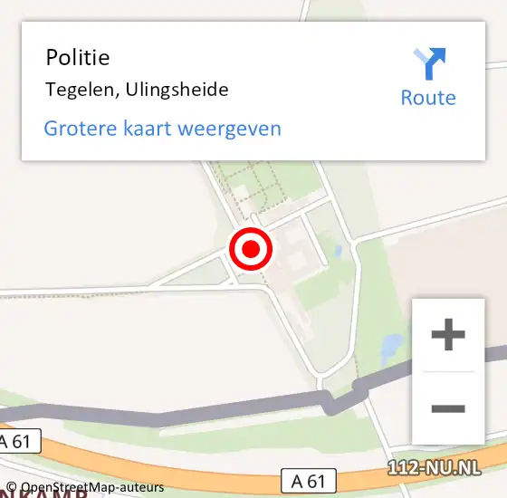 Locatie op kaart van de 112 melding: Politie Tegelen, Ulingsheide op 6 juni 2024 16:54