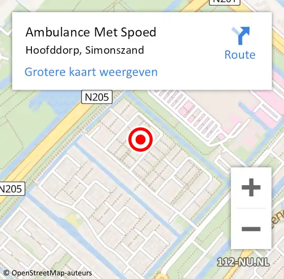 Locatie op kaart van de 112 melding: Ambulance Met Spoed Naar Hoofddorp, Simonszand op 6 juni 2024 16:59