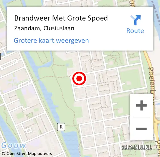 Locatie op kaart van de 112 melding: Brandweer Met Grote Spoed Naar Zaandam, Clusiuslaan op 6 juni 2024 17:31