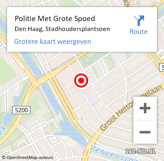 Locatie op kaart van de 112 melding: Politie Met Grote Spoed Naar Den Haag, Stadhoudersplantsoen op 6 juni 2024 17:31