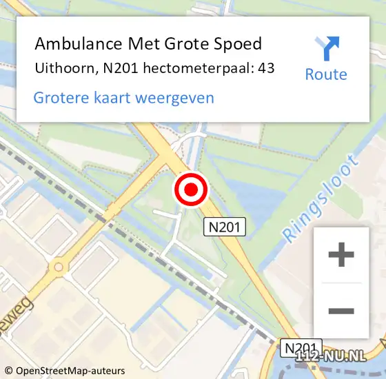 Locatie op kaart van de 112 melding: Ambulance Met Grote Spoed Naar Uithoorn, N201 hectometerpaal: 43 op 6 juni 2024 17:37