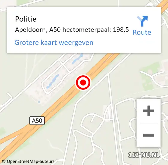 Locatie op kaart van de 112 melding: Politie Apeldoorn, A50 hectometerpaal: 198,5 op 6 juni 2024 17:41