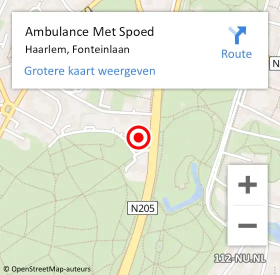 Locatie op kaart van de 112 melding: Ambulance Met Spoed Naar Haarlem, Fonteinlaan op 6 juni 2024 17:43