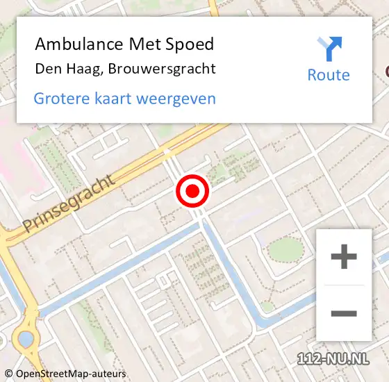 Locatie op kaart van de 112 melding: Ambulance Met Spoed Naar Den Haag, Brouwersgracht op 6 juni 2024 17:47