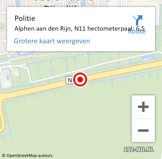 Locatie op kaart van de 112 melding: Politie Alphen aan den Rijn, N11 hectometerpaal: 6,5 op 6 juni 2024 17:57