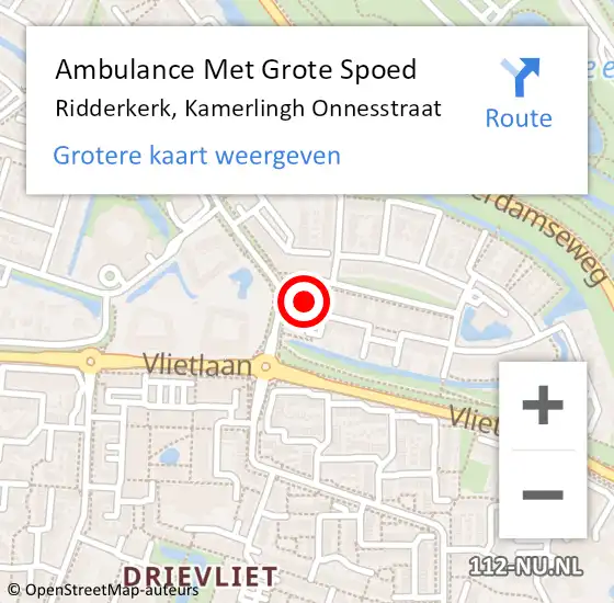 Locatie op kaart van de 112 melding: Ambulance Met Grote Spoed Naar Ridderkerk, Kamerlingh Onnesstraat op 6 juni 2024 18:04