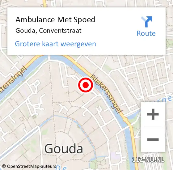 Locatie op kaart van de 112 melding: Ambulance Met Spoed Naar Gouda, Conventstraat op 6 juni 2024 18:14