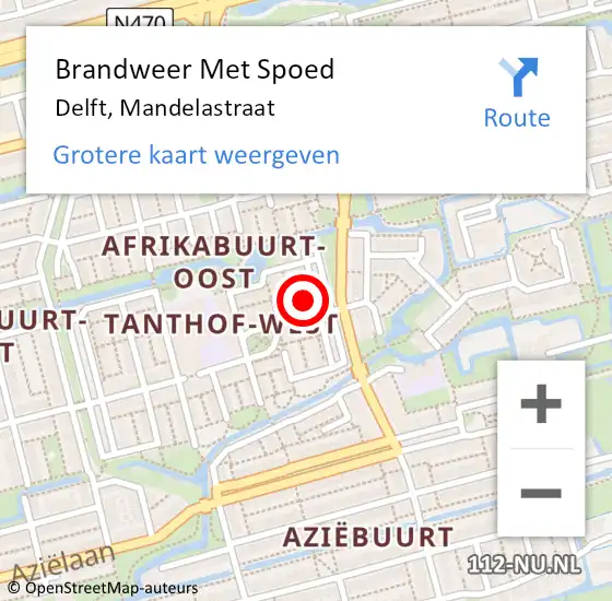 Locatie op kaart van de 112 melding: Brandweer Met Spoed Naar Delft, Mandelastraat op 6 juni 2024 18:29