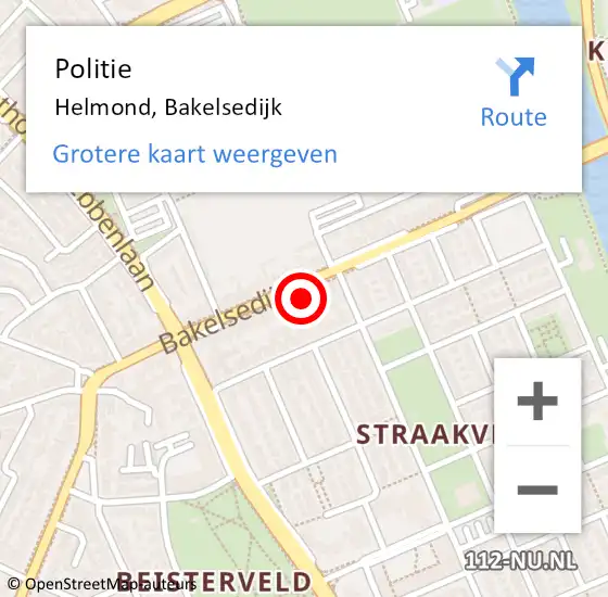 Locatie op kaart van de 112 melding: Politie Helmond, Bakelsedijk op 6 juni 2024 18:31