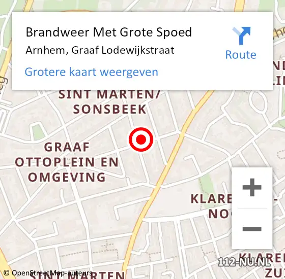 Locatie op kaart van de 112 melding: Brandweer Met Grote Spoed Naar Arnhem, Graaf Lodewijkstraat op 6 juni 2024 18:34